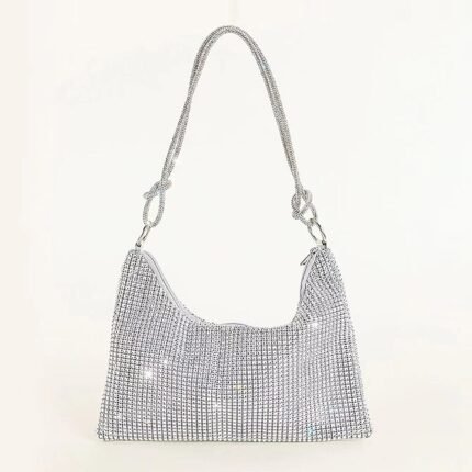 Women's Silver Rhinestone Shoulder Bag – Sparkly Hobo