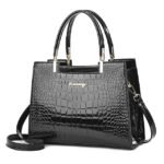 Women's Black Crocodile Pattern Leather Handbag | Elegant - Image 10