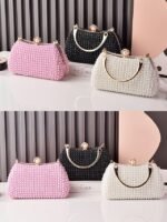 Women's Pearl Beaded Evening Clutch Bag with Gold Handle, - Image 5