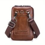 Sleek Brown Leather Vertical Sling Bag - Compact Men's - Image 3
