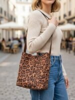 Women's Suede-Like Faux Leather Tote with Leopard print, - Image 3