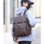 Men's Vintage Faux Leather Backpack with Buckle Straps, - Image 11