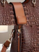 Women's Croc-Embossed Top-Handle Satchel – Structured - Image 3