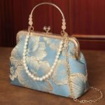 Women's Elegant Pearl Handle Clutch Bag - Floral