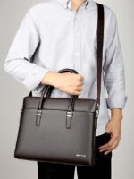 Men's Faux Leather Business Briefcase with Detachable - Image 3