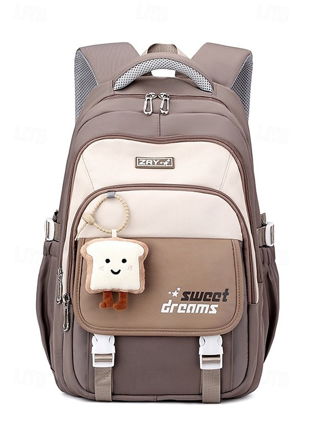 vdauun1751971097775 Teen Large Capacity Waterproof Backpack with Cute Toast Pendant - Image 1