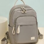 Women's Khaki Waterproof Nylon Backpack with Multi Zipper