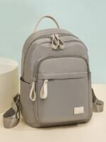 Women's Khaki Waterproof Nylon Backpack with Multi Zipper