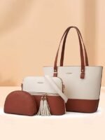 Elegant women's stylish two-tone patchwork handbag set with
