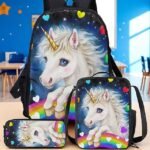 Girls'3-Piece Unicorn Backpack Set with Lunch Bag and