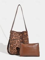 Women's Suede-Like Faux Leather Tote with Leopard print, - Image 2