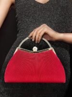 Women's Gold Pleated Evening Handbag with - Image 8