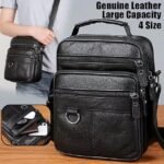 Men's Black Leather Crossbody Messenger Bag –