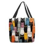 Colorful Large Capacity Tote Bags with Abstract Cat Art Designs - Image 9