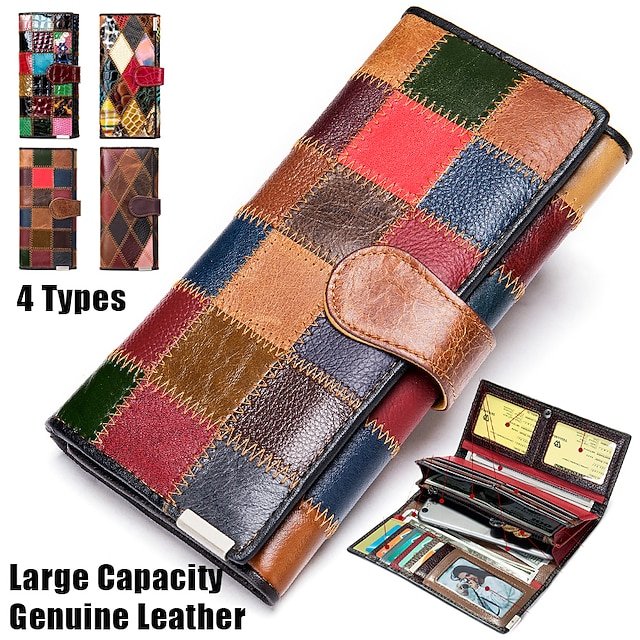 yfrprr1691401977941 Women's Genuine Leather Patchwork Wallet, Large Capacity - Image 1