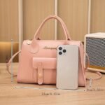 Women's White Faux Leather Handbag with Top Handle and - Image 5