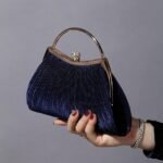 Women's Navy Blue Evening Clutch – Elegant Pleated Velvet