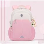 Girls' Pink and White School Backpack with Cute Cartoon